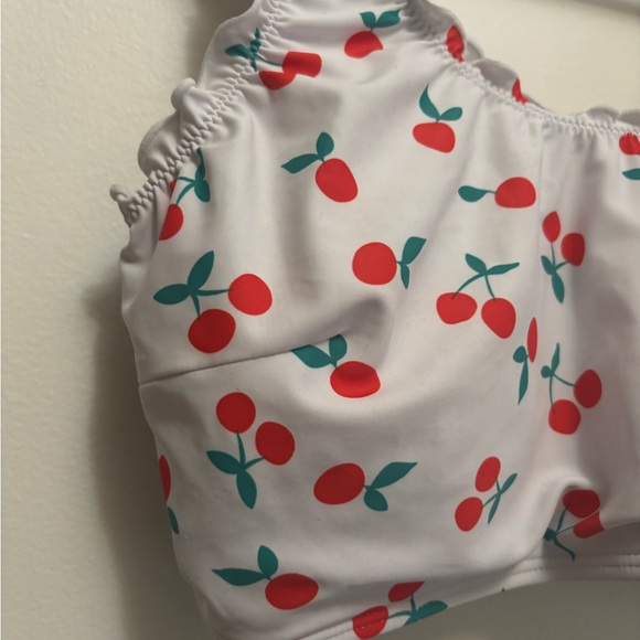 White Cherry Print Ruffled Bikini - Picture 3 of 6
